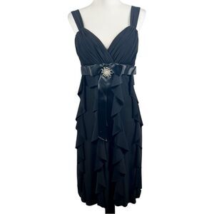 Cache Vintage Ruched Sweetheart Cocktail Dress Ruffle Satin Rhinestone Black 10